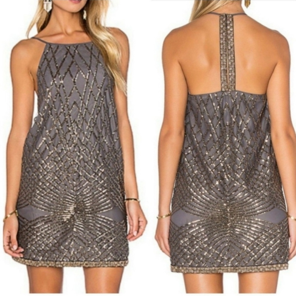 SAYLOR Goldy Sequin Beaded Mini Dress Cocktail Party Revolve XS 0 2